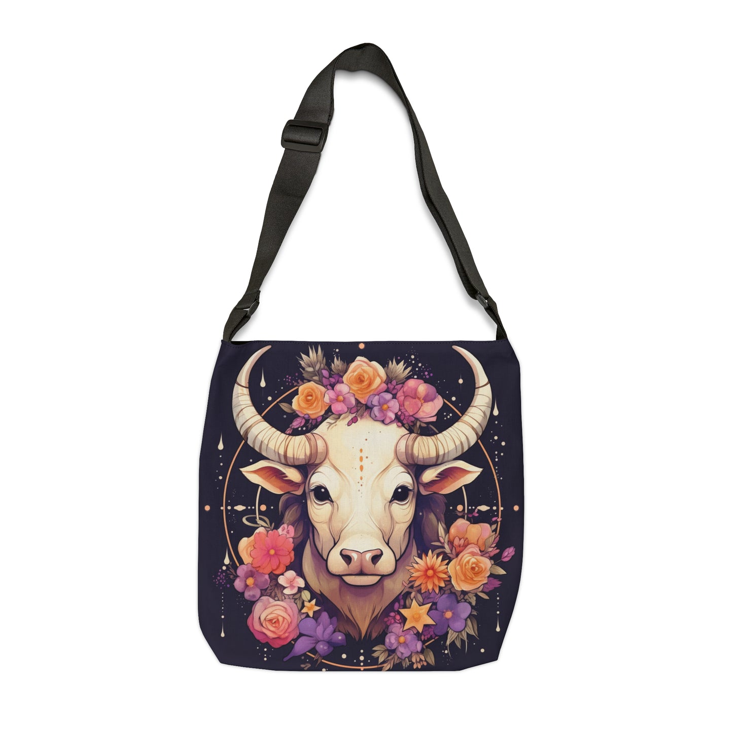 Acentos de flores del toro del zodiaco Tauro - Signo de astrología - Bolsa de mano ajustable (AOP)
