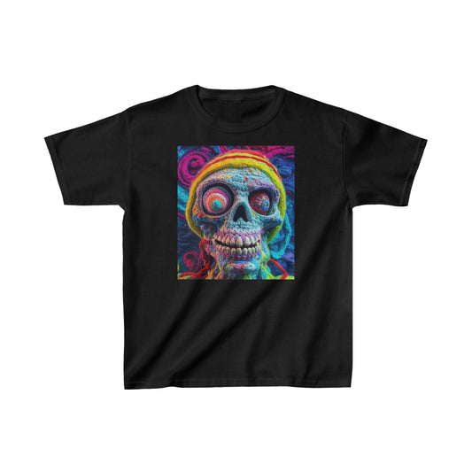 Crochet Skull Halloween Scary Horror Design - Kids Heavy Cotton™ Tee