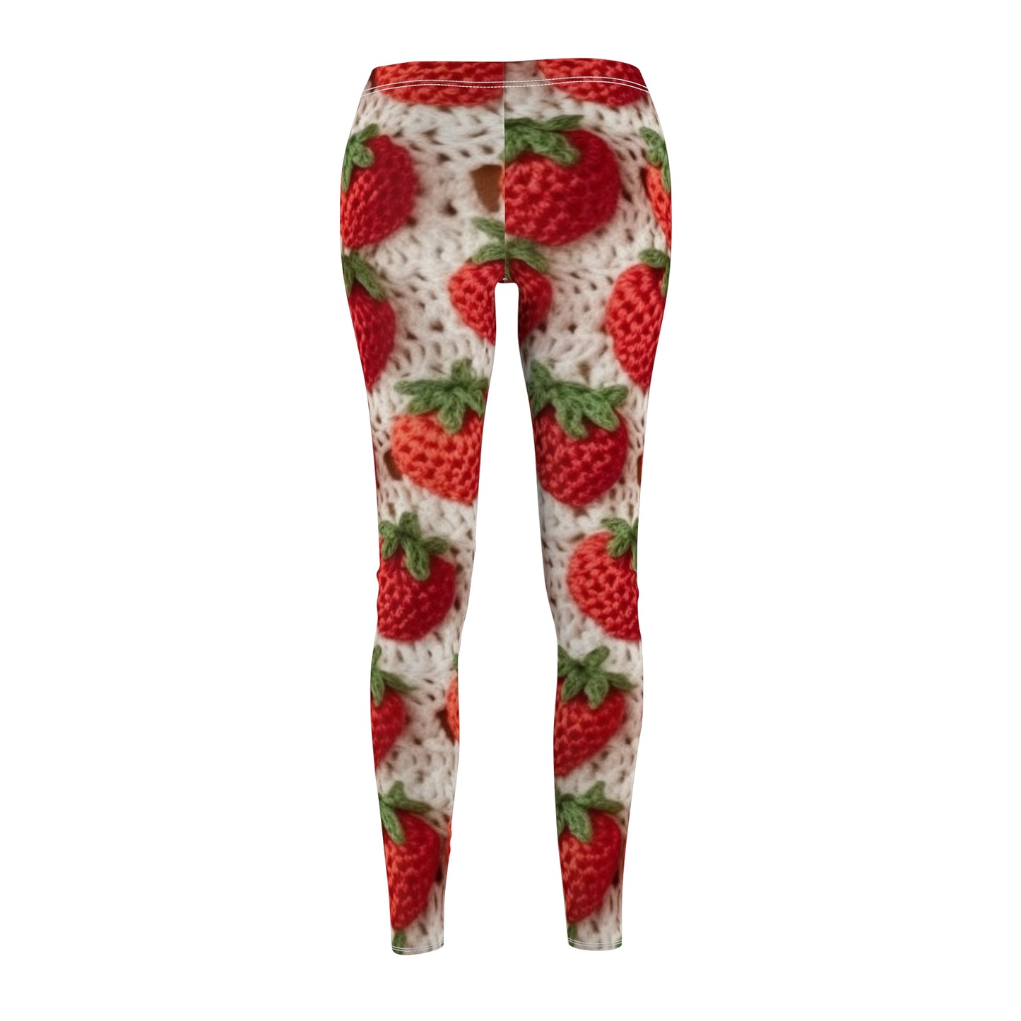 Strawberry Traditional Japanese, Crochet Craft, Fruit Design, Red Berry Pattern - Women's Cut & Sew Casual Leggings (AOP)