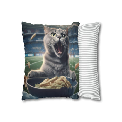 Halftime Football Feline: Screaming Sports Fan Cat Stadium Food Kitten - Spun Polyester Square Pillow Case