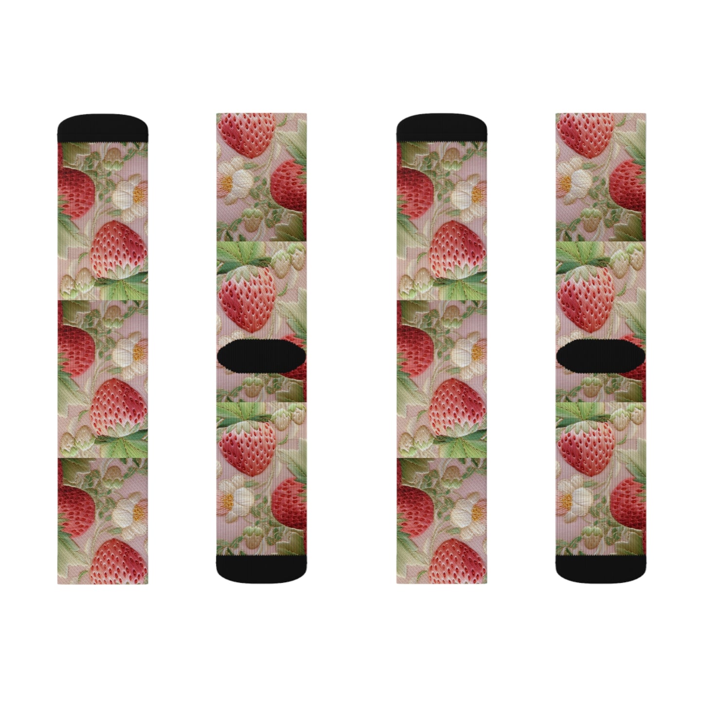 Red Berry Strawberries - Embroid Fruit - Healthy Crop Feast Food Design - Sublimation Socks