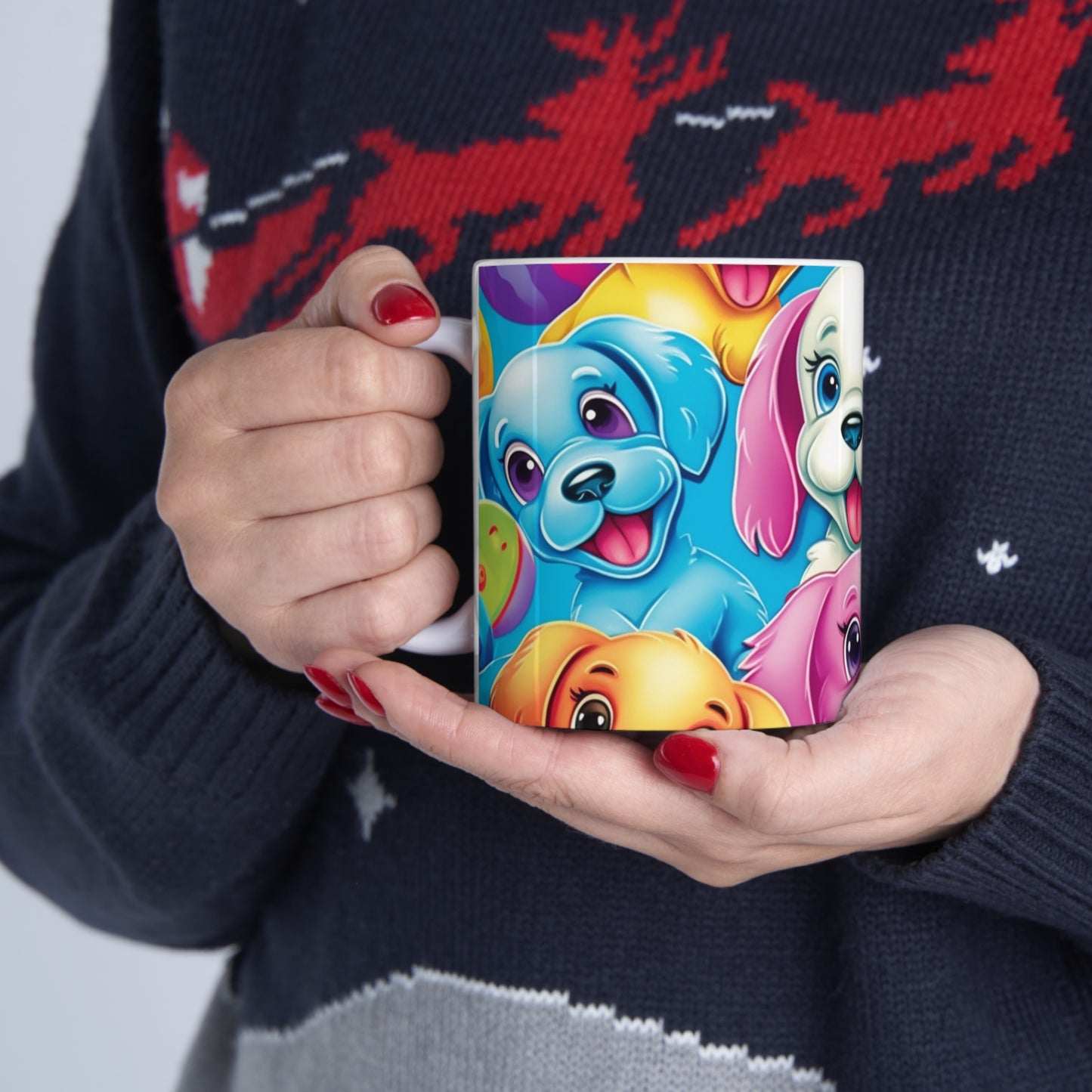 Happy Puppy & Dog Design - Vivid and Eye-Catching - Ceramic Mug 11oz