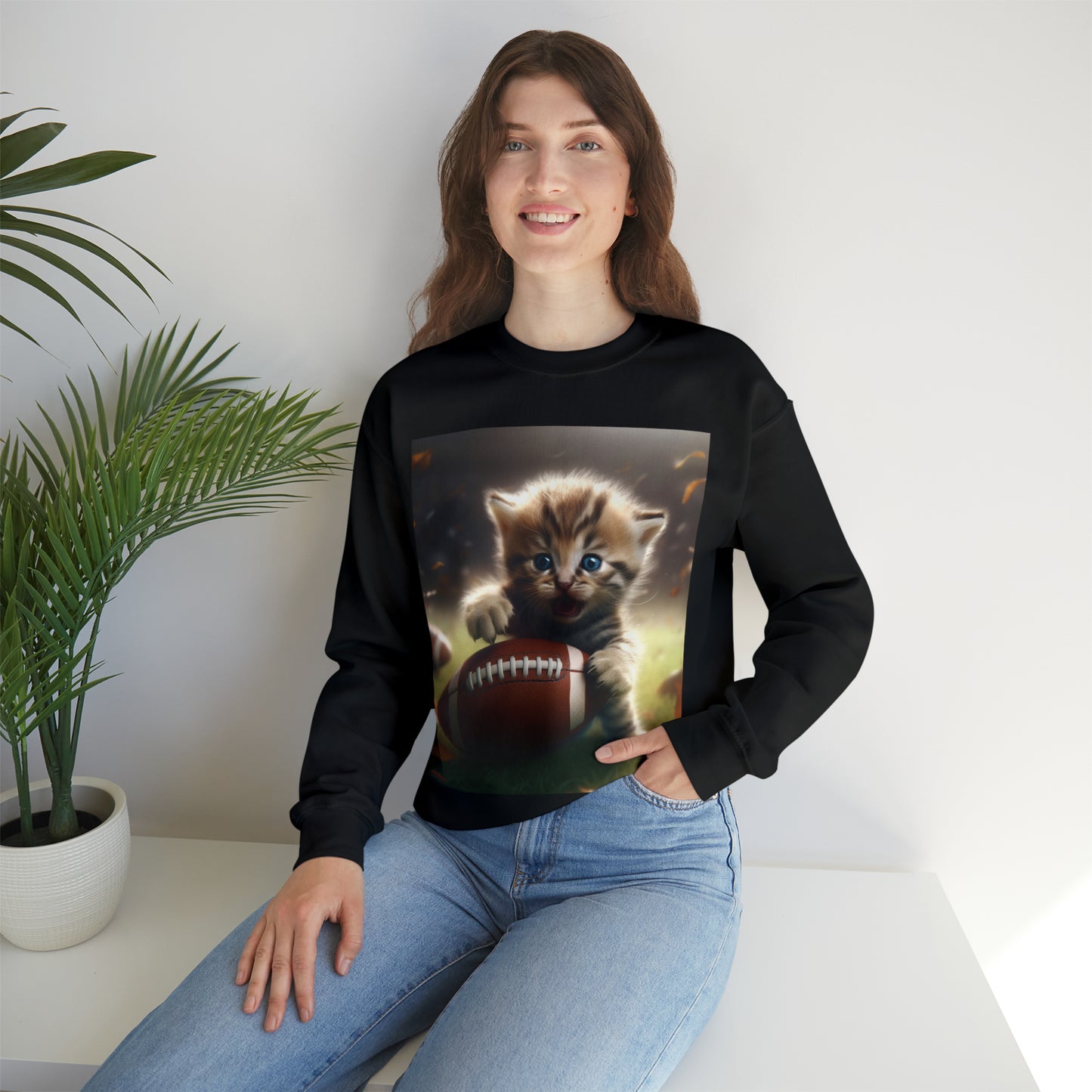 Football Kitten Touchdown: Tabby's Winning Play Sport Game - Unisex Heavy Blend™ Crewneck Sweatshirt