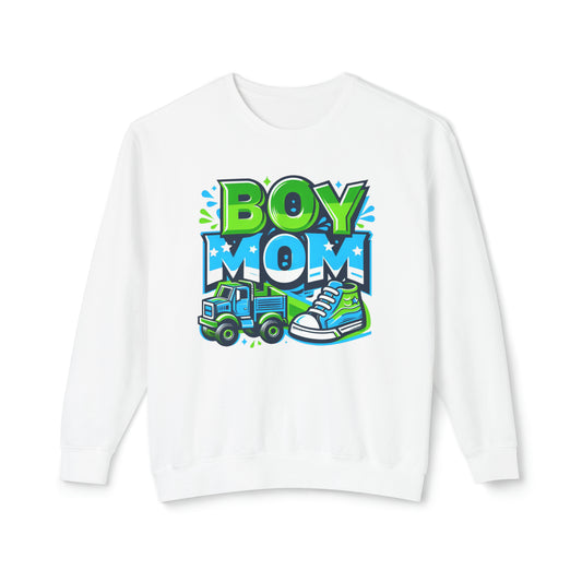 Boymom Design Shirt, Boy Mom Toy Truck, Fun Gift, Unisex Lightweight Crewneck Sweatshirt