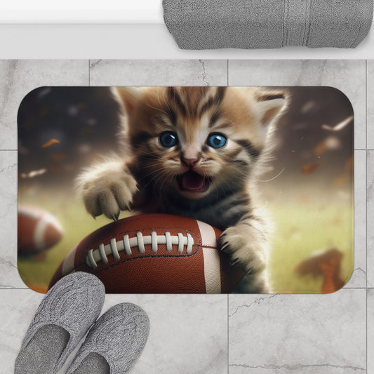 Football Kitten Touchdown: Tabby's Winning Play Sport Game - Bath Mat