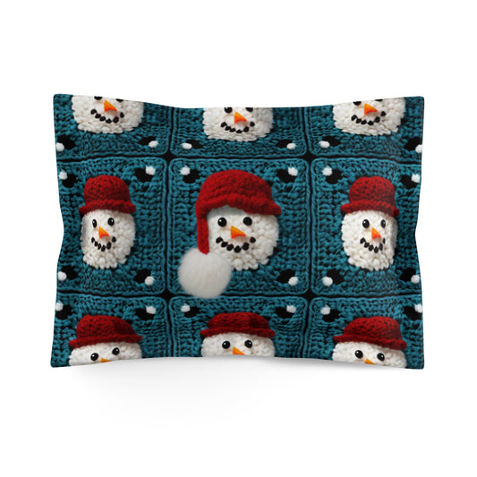 Snowman Crochet Craft, Festive Yuletide Cheer, Winter Wonderland - Microfiber Pillow Sham