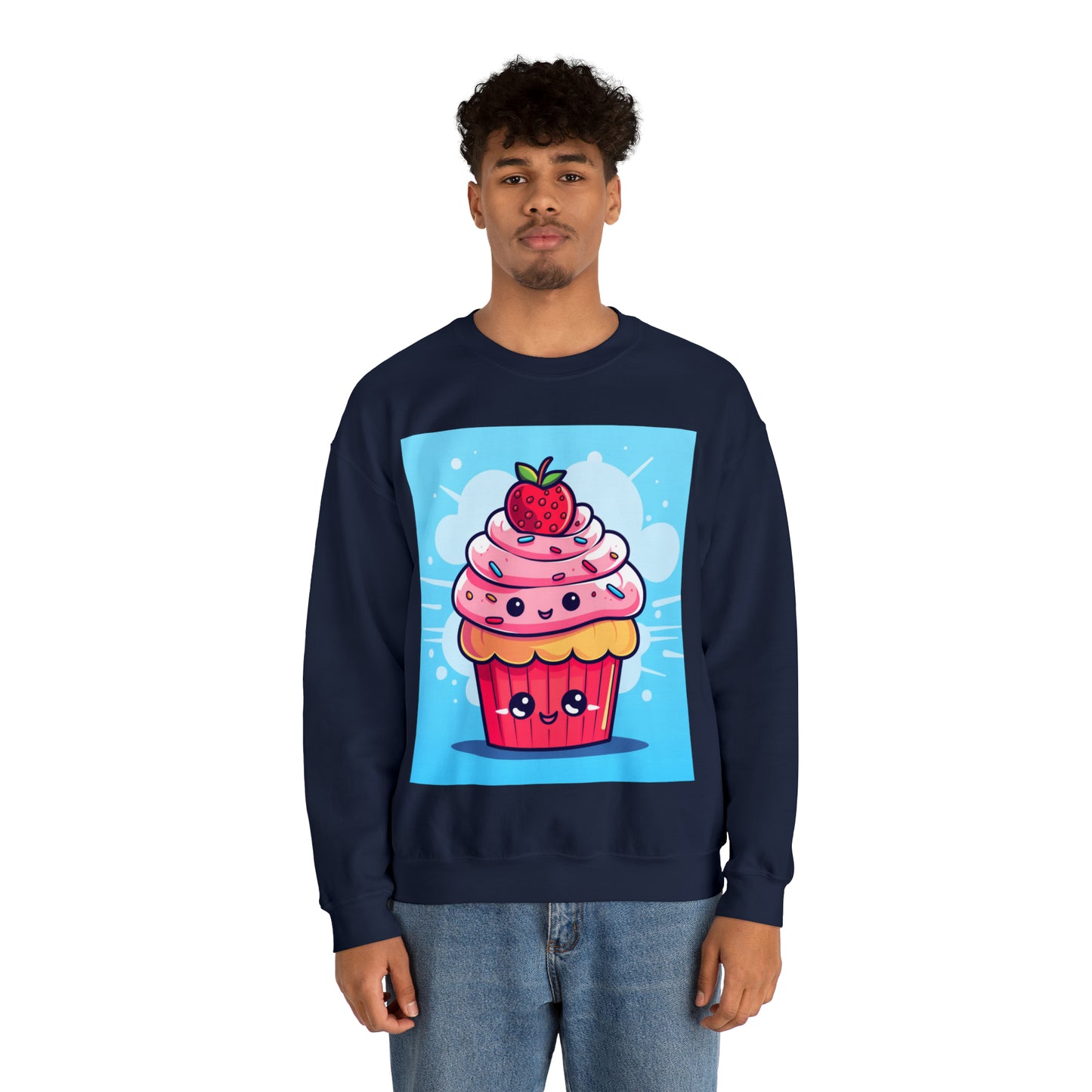 Strawberry Delight - Kawaii Cupcake Art - Sweet Anime Manga Dessert Charm - Unisex Heavy Blend™ Crewneck Sweatshirt