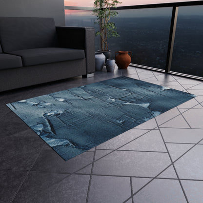 Distressed Blue Denim-Look: Edgy, Torn Fabric Design - Outdoor Rug