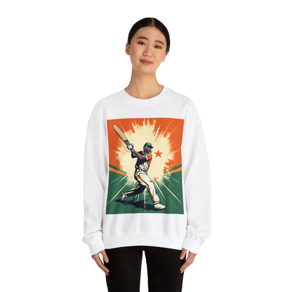 Estrella de críquet de la India: bateador con bate de sauce, estilo bandera nacional - Juego deportivo - Sudadera unisex con cuello redondo Heavy Blend™ 