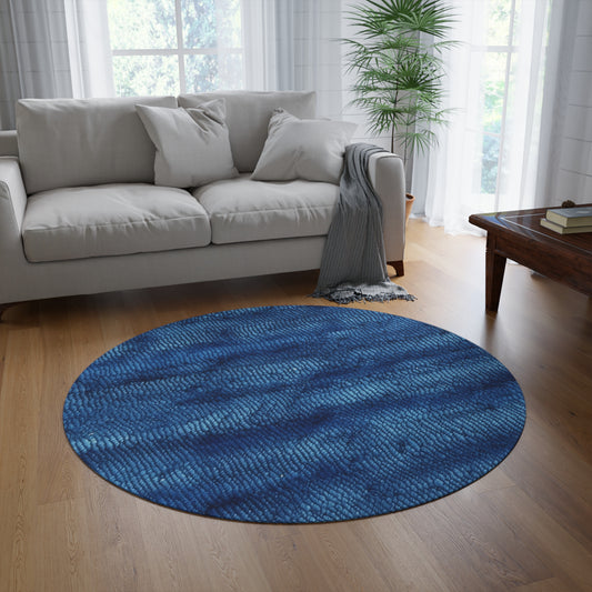 Blue Spectrum: Denim-Inspired Fabric Light to Dark - Round Rug