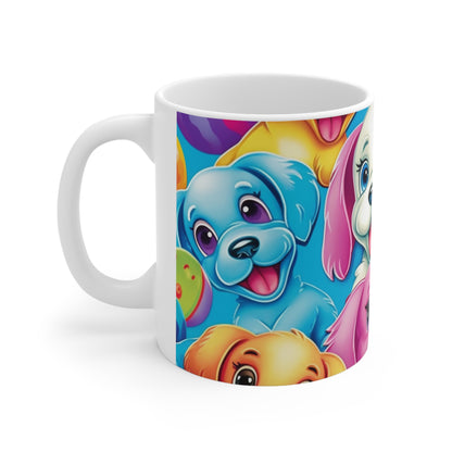 Happy Puppy &amp; Dog Design - Vívido y llamativo - Taza de cerámica de 11 oz