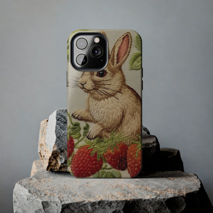 Strawberry Bunny Rabit - Embroidery Style - Strawberries Fruit Munchies - Easter Gift - Tough Phone Cases