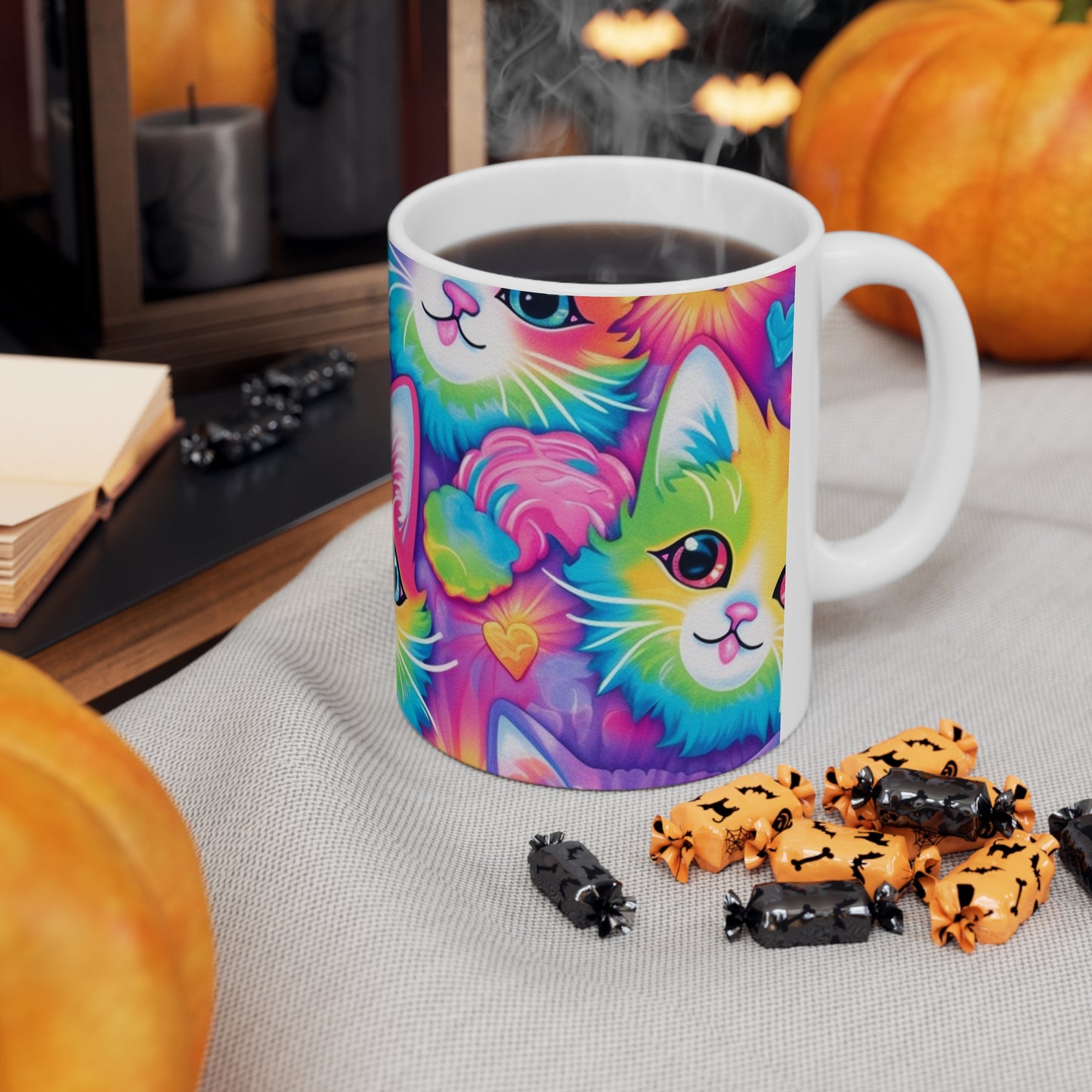 Happy Kitten & Cat Design - Vivid, Colorful & Eye-Catching - Ceramic Mug 11oz