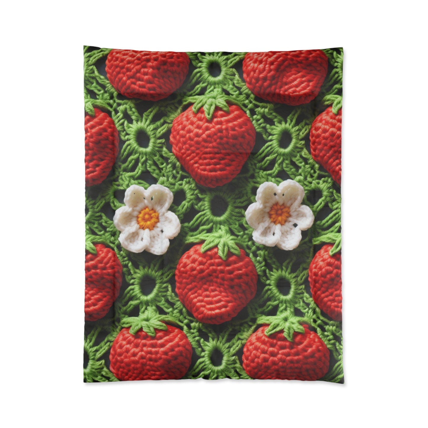 Strawberry Field Crochet - Forever Forest Greens - Fruit Berry Harvest Crop - Bed Comforter