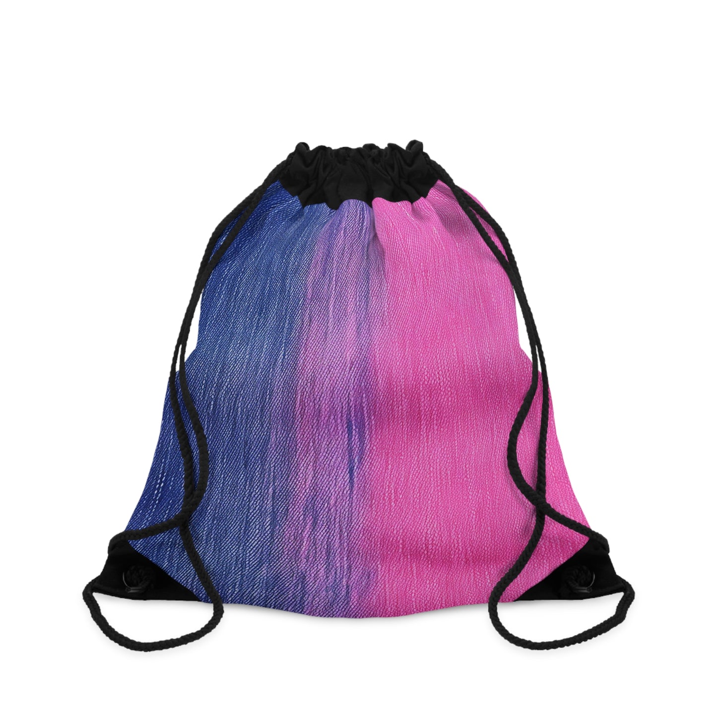 Dual Delight: Half-and-Half Pink & Blue Denim Daydream - Drawstring Bag