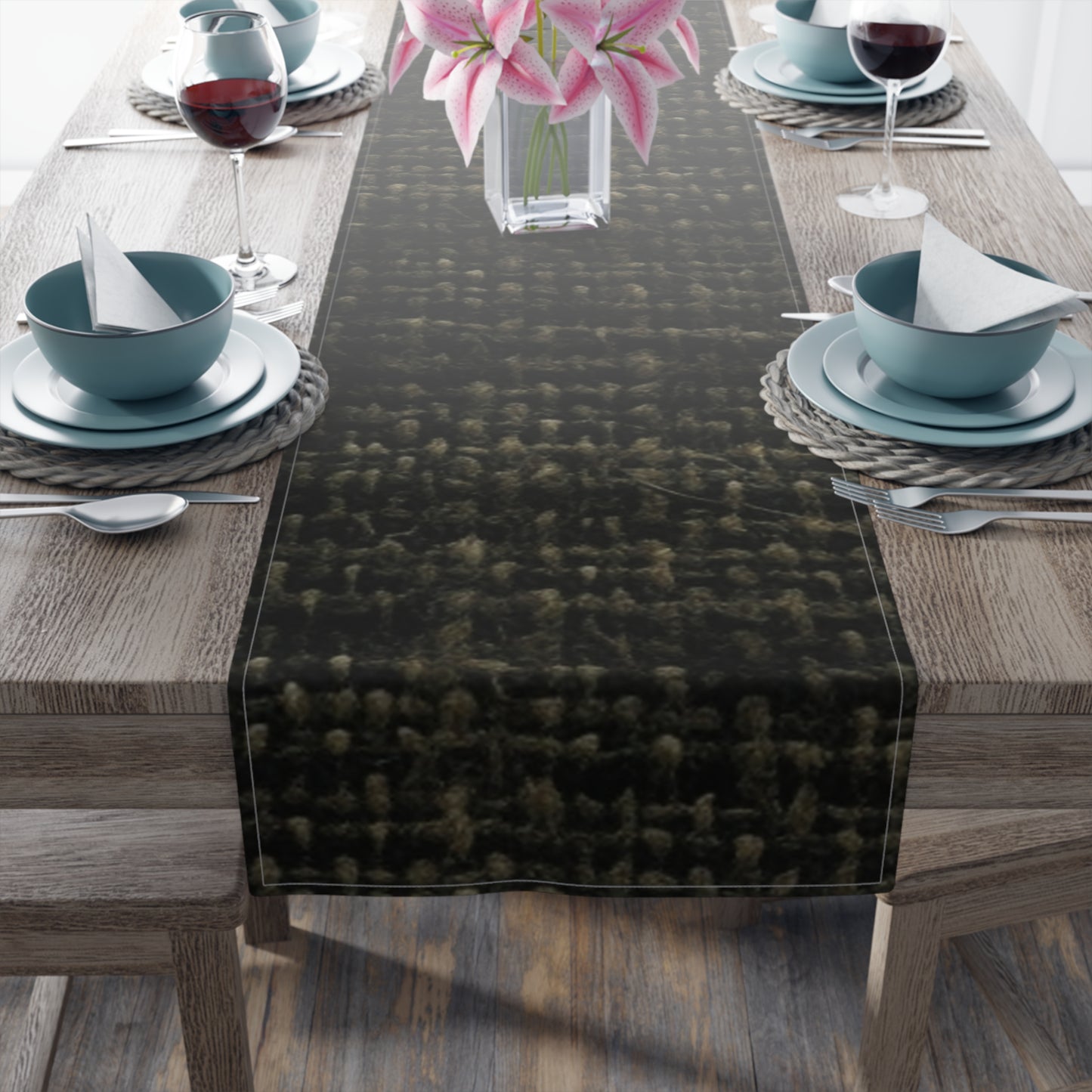 Sophisticated Seamless Texture - Black Denim-Inspired Fabric - Table Runner (Cotton, Poly)
