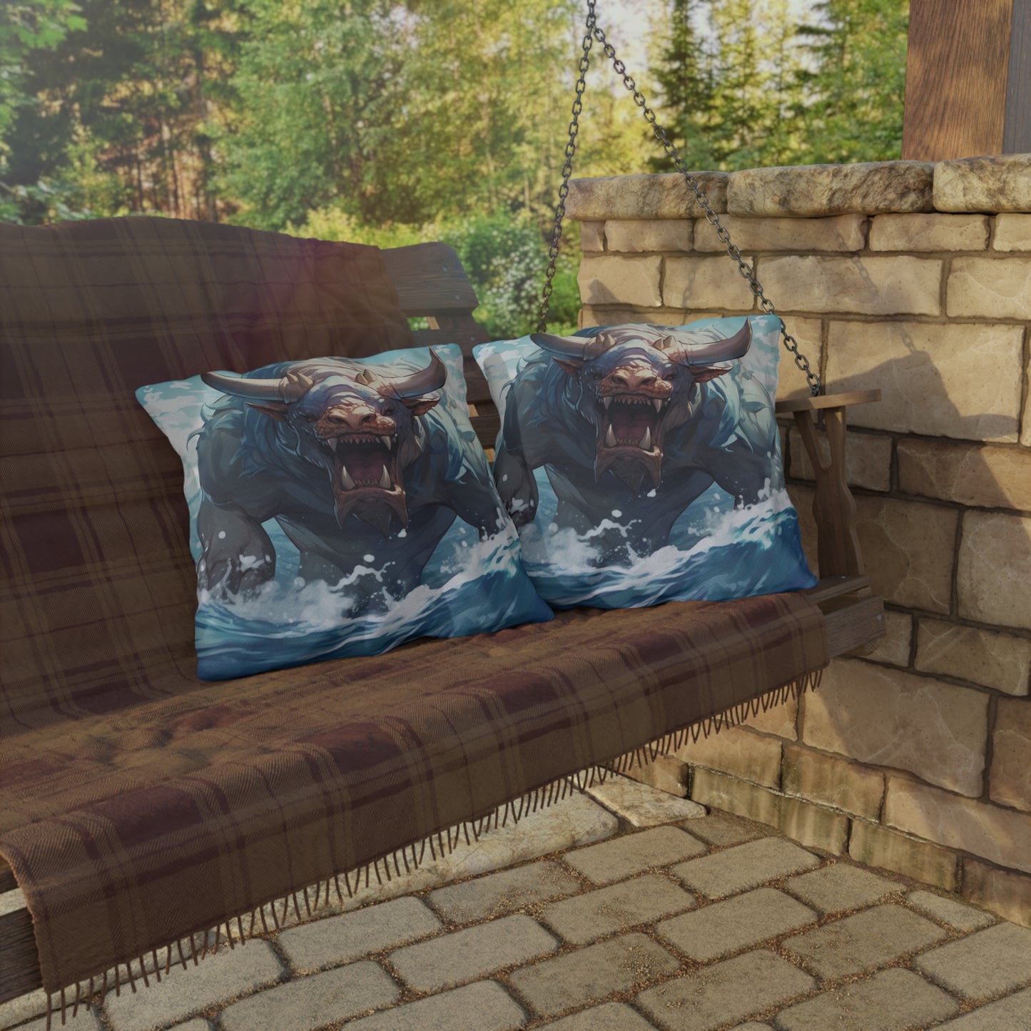 Bull Shark Fusion: Water Fantasy - Hybrid Ocean Marine Animal - Outdoor Pillows