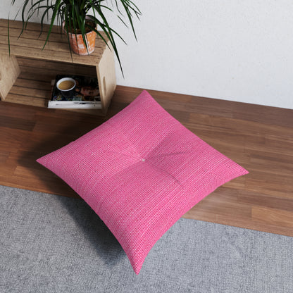 Doll-Like Pink Denim Designer Fabric Style - Tufted Floor Pillow, Square