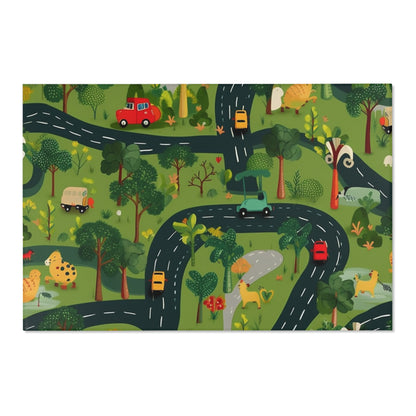 Jungle Journey: Kids' Car Roadway in Lush Forest Setting Play - Area Rugs