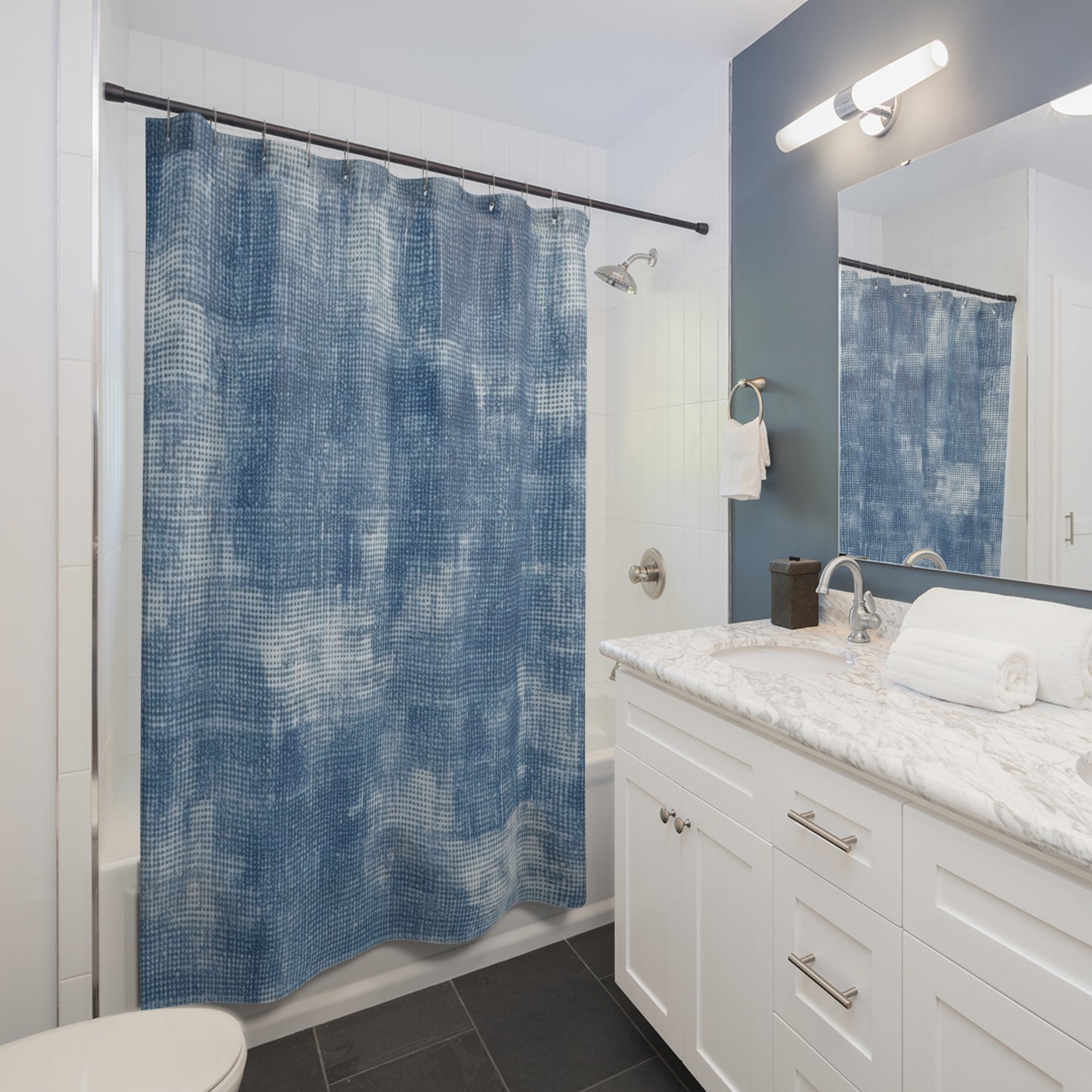 Faded Blue Washed-Out: Denim-Inspired, Style Fabric - Shower Curtains