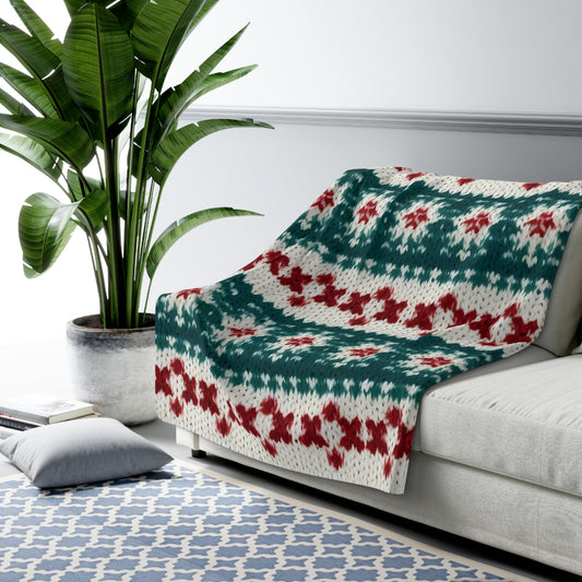 Christmas Knit Crochet Holiday, Festive Yuletide Pattern, Winter Season - Sherpa Fleece Blanket