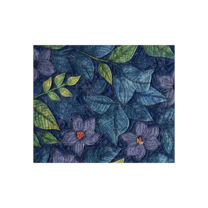 Floral Embroidery Blue: Denim-Inspired, Artisan-Crafted Flower Design - Crushed Velvet Blanket