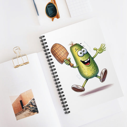 Pickle Player Action: Cartoon Swinging Pickleball Paddle - Sporty Charm - Spiral Notebook - Ruled Line