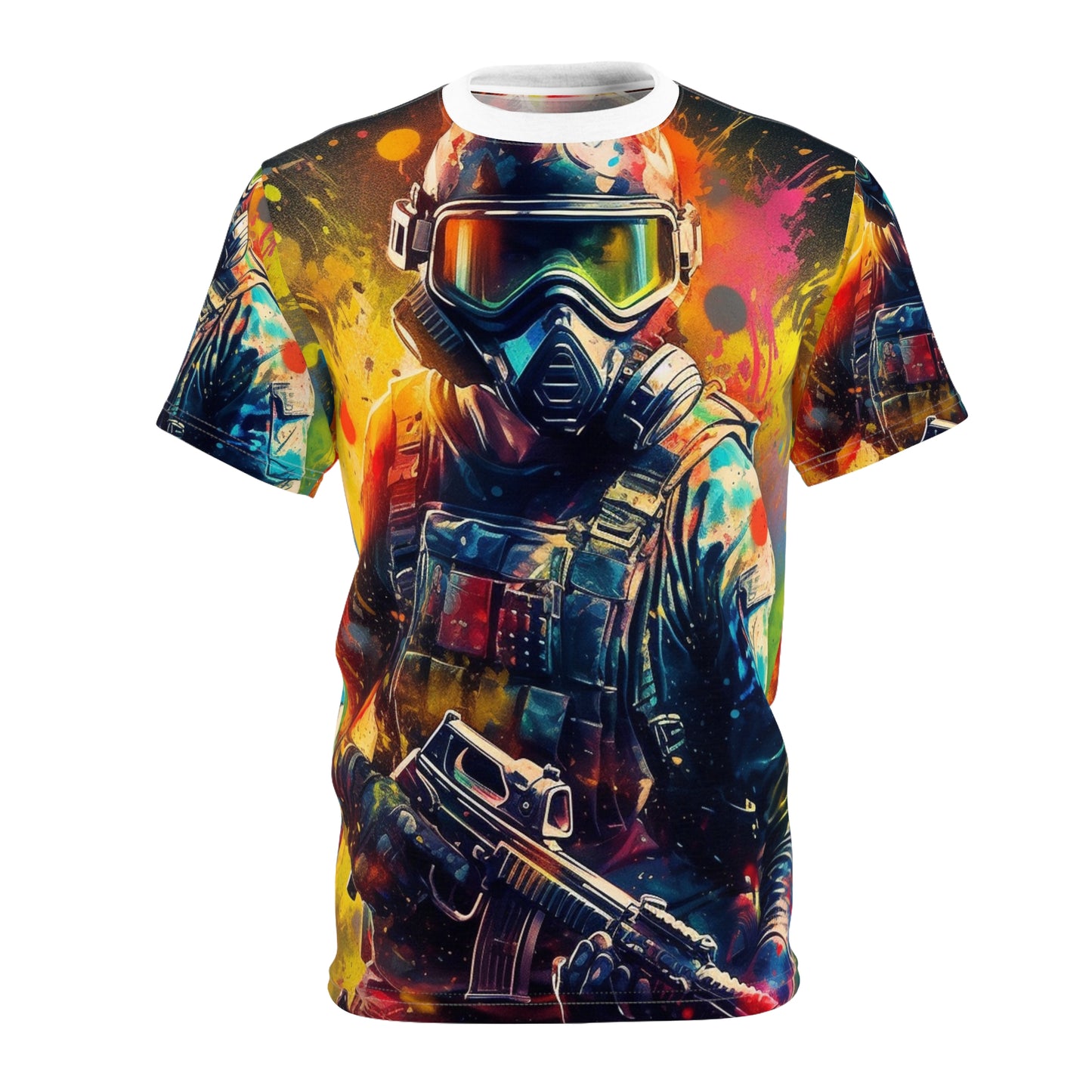 Paintball Game Sport: Professional Action Shot Target Player - Unisex Cut & Sew Tee (AOP)