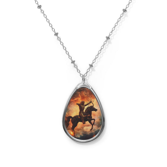 Sagittarius Constellation Totem - Archer in Action Zodiac Symbol - Oval Necklace