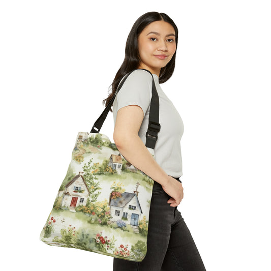 Cottagecore Classic House - Charming Rustic Grandmillenial Style - Eclectic Colors - Adjustable Tote Bag (AOP)