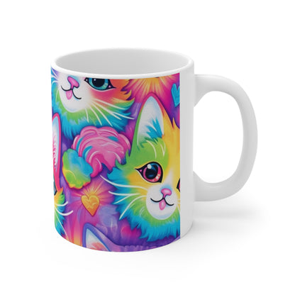 Happy Kitten & Cat Design - Vivid, Colorful & Eye-Catching - Ceramic Mug 11oz