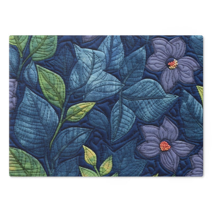 Floral Embroidery Blue: Denim-Inspired, Artisan-Crafted Flower Design - Cutting Board