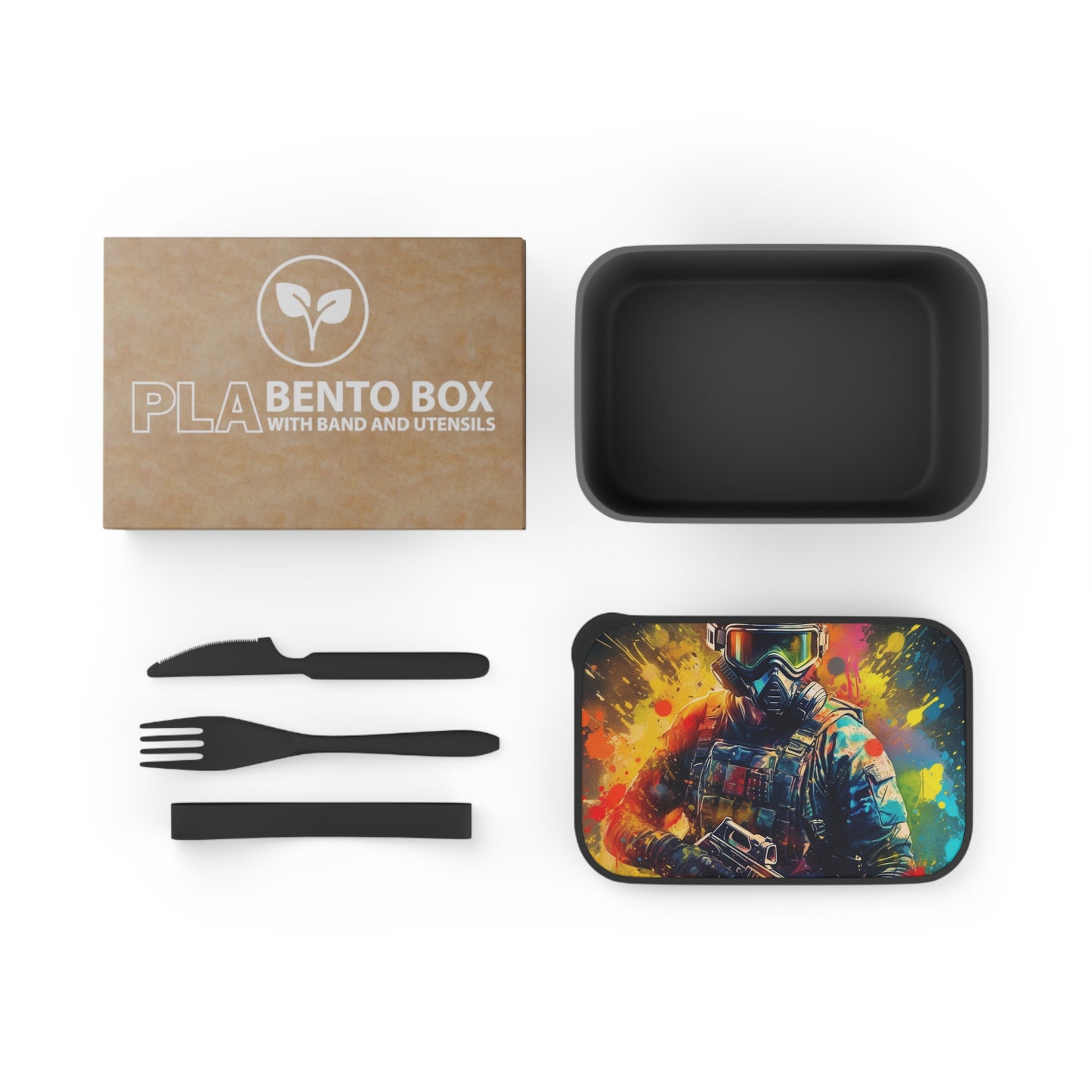 Paintball Game Sport: Professional Action Shot Target Player - PLA Bento Box with Band and Utensils