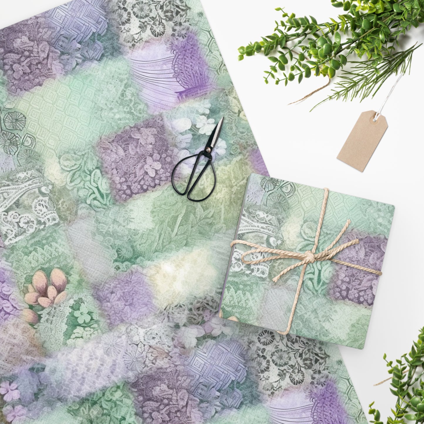 Medley Patchwork - Muted Pastels, Gingham & Lace, Boho Paisley Mix, Quilted Aesthetic Design - Wrapping Paper