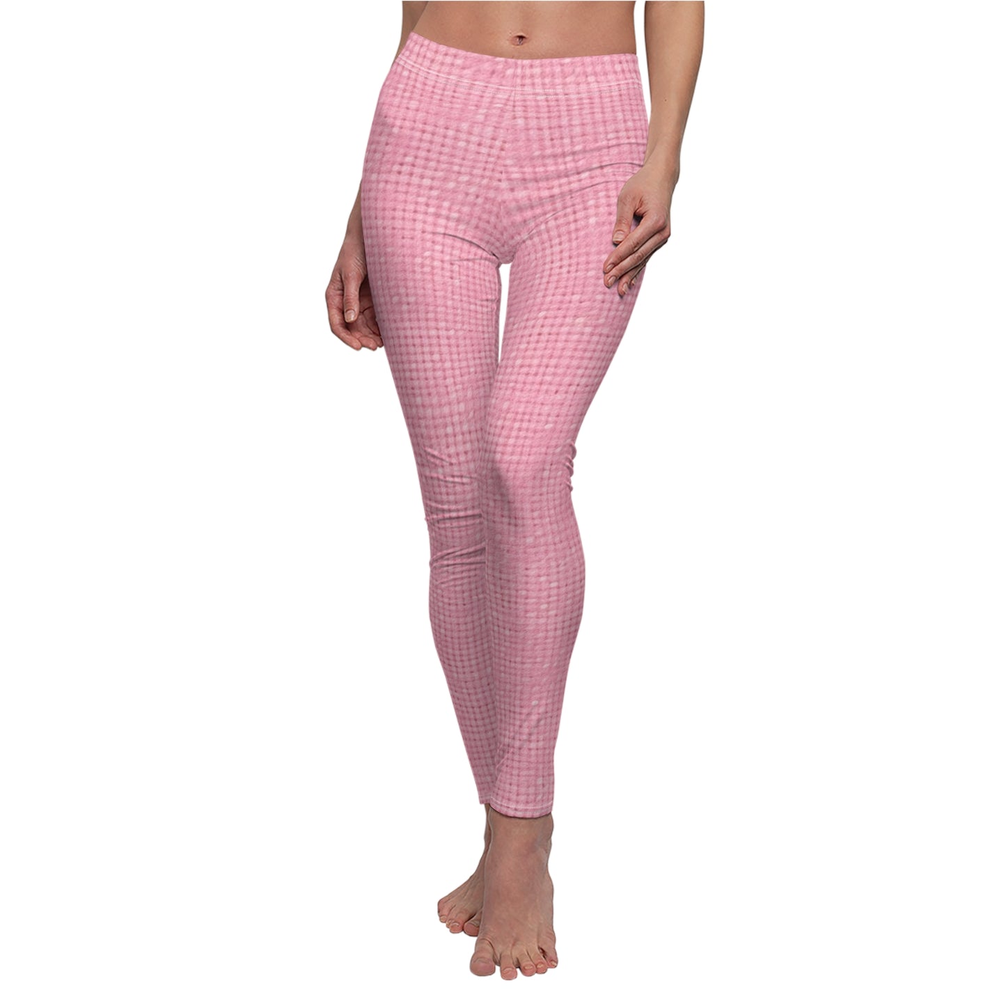 Pastel Rose Pink: Denim-Inspired, Refreshing Fabric Design - Women's Cut & Sew Casual Leggings (AOP)