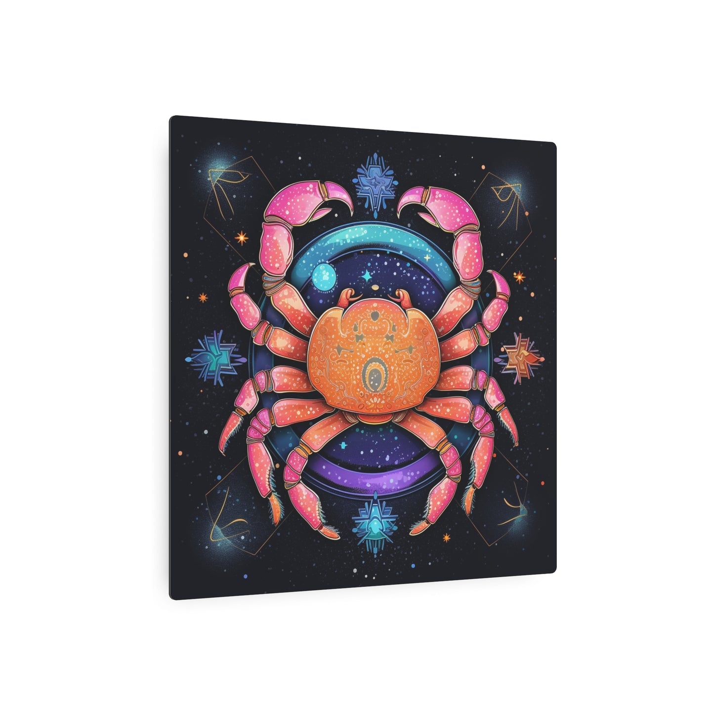 Rainbow Celestial Crab - Vibrant Cancer Zodiac Sign Art - Metal Art Sign