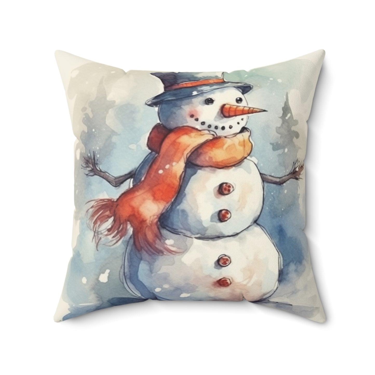 Frosty Winter Snowman - Spun Polyester Square Pillow