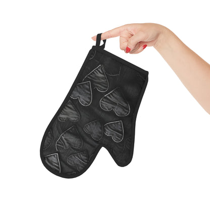 Black: Distressed Denim-Inspired Fabric Heart Embroidery Design - Oven Glove