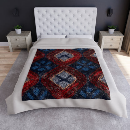 Moquette Majesty: Red & Blue Woolen Wonders - Crushed Velvet Blanket