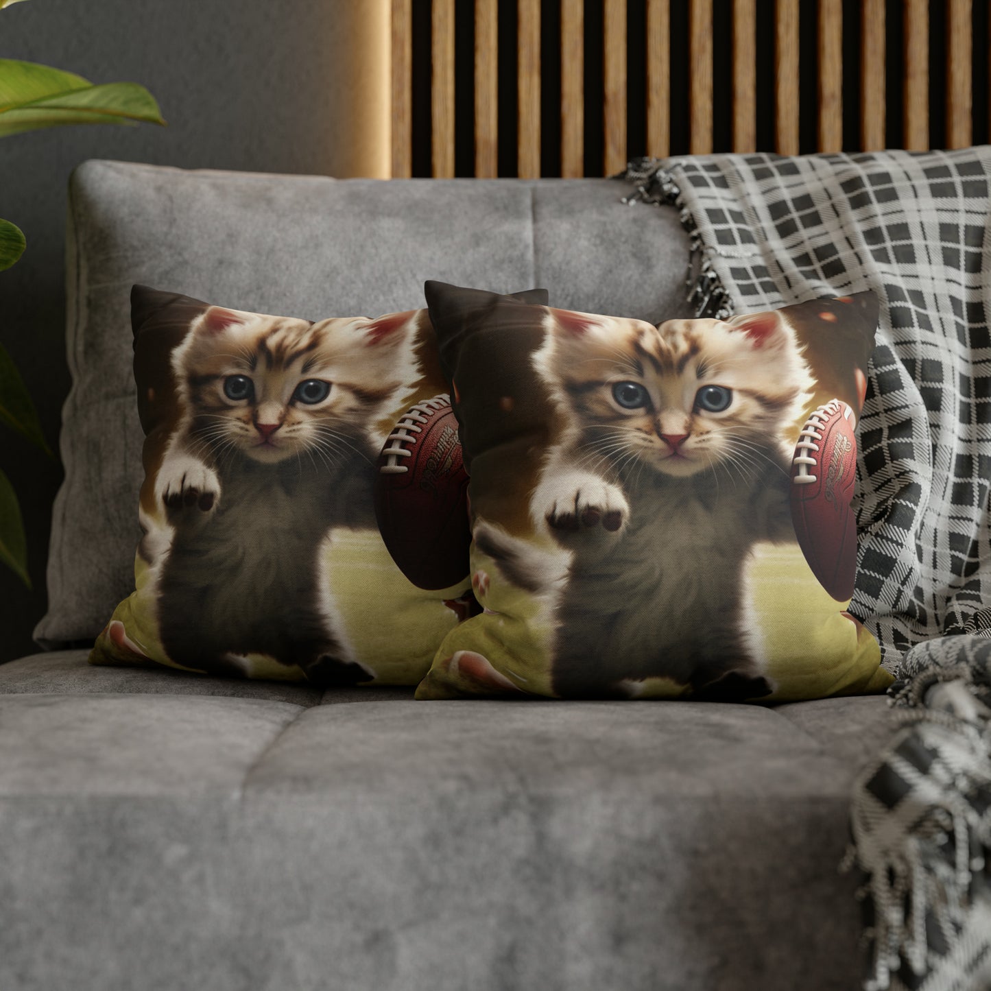 Football Kitty Fantasy: Feline Cat American Sport Quarterback - Spun Polyester Square Pillow Case