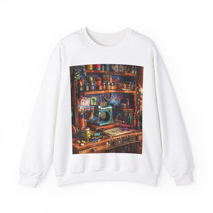 Seamstress Dream: Enchanted Sewing Nook Tapestry, Artisan Craft Room - Unisex Heavy Blend™ Crewneck Sweatshirt