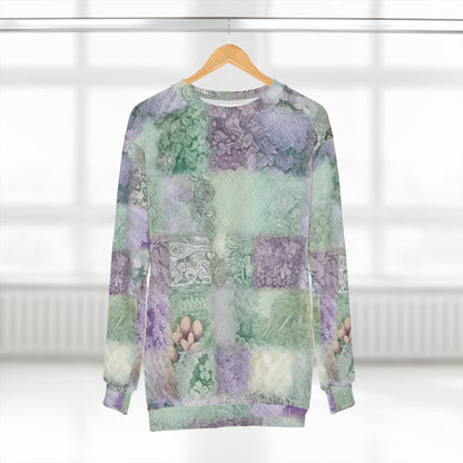 Medley Patchwork - Muted Pastels, Gingham & Lace, Boho Paisley Mix, Quilted Aesthetic Design - Unisex Sweatshirt (AOP)