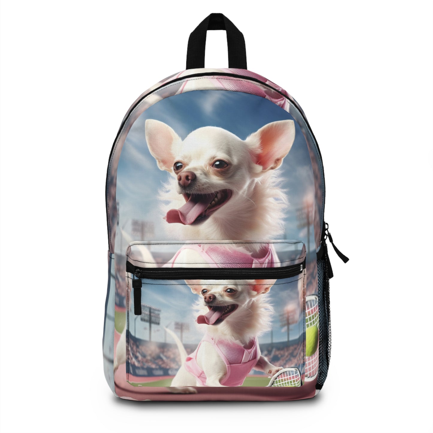 Chihuahua Tennis Ace: Dog Pink Outfit, Court Atheletic Sport Game - Backpack