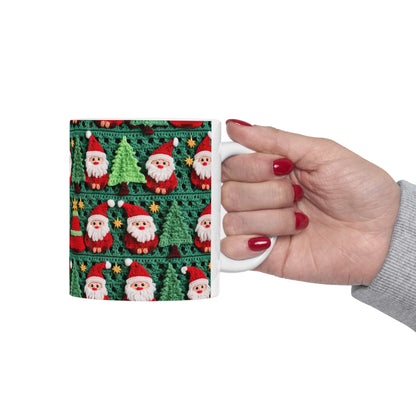 Patrón de ganchillo de Papá Noel, diseño navideño, decoración festiva, motivo de Papá Noel. Perfecto para la celebración navideña - Taza de cerámica 11oz 