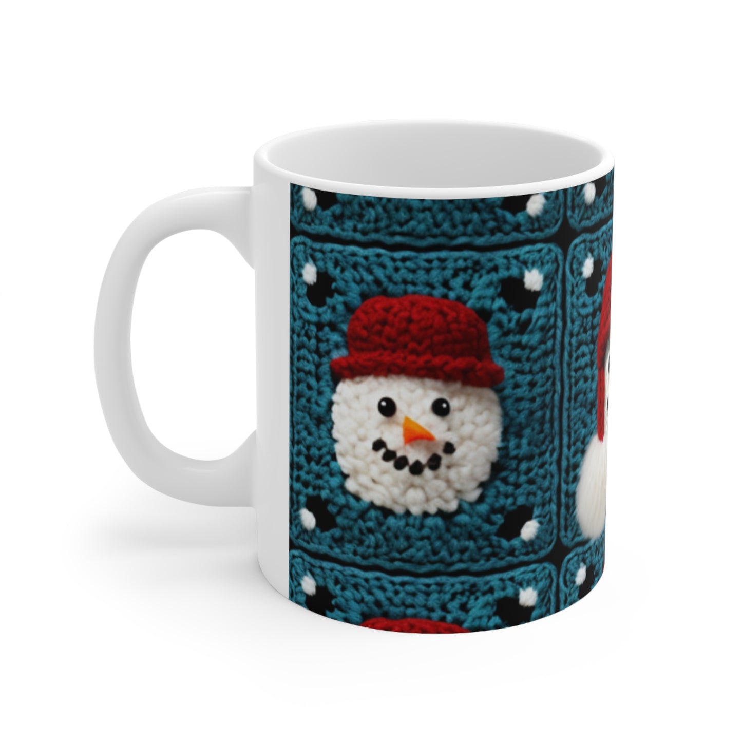 Snowman Crochet Craft, Festive Yuletide Cheer, Winter Wonderland - Ceramic Mug 11oz