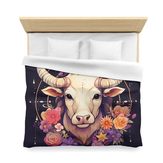 Taurus Zodiac Bull Flower Accents - Astrology Sign - Microfiber Duvet Cover
