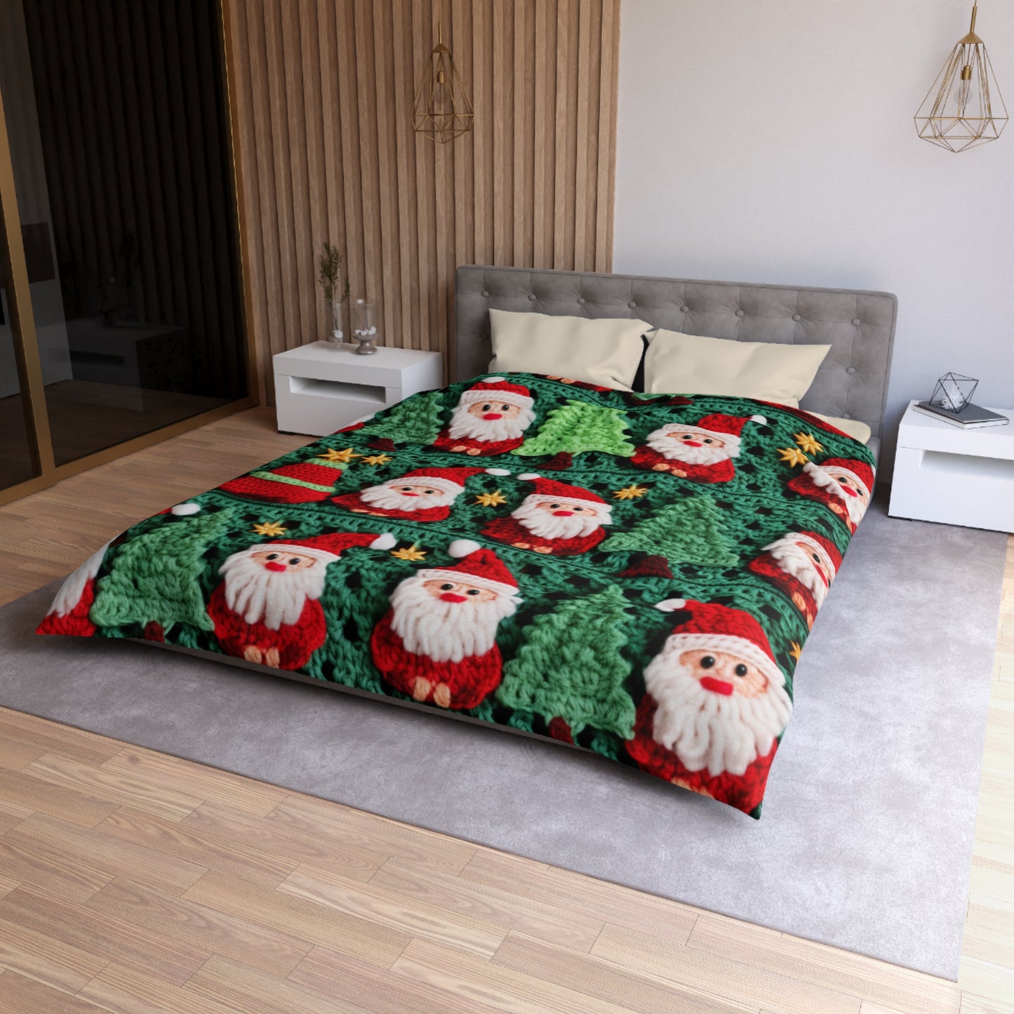 Patrón de ganchillo de Papá Noel, diseño navideño, decoración festiva, motivo de Papá Noel. Perfecto para la celebración navideña - Funda nórdica de microfibra 