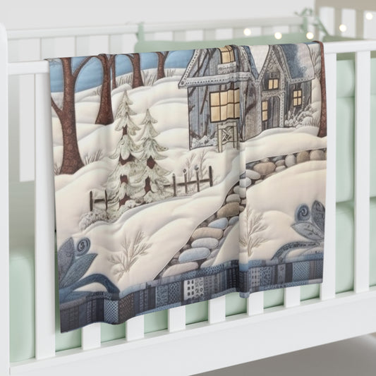 Rustic Snow House - Stone Walkway - Cottagecore Winter Bliss - Nostalgic Charm - Snowy Retreat Decor - Baby Swaddle Blanket
