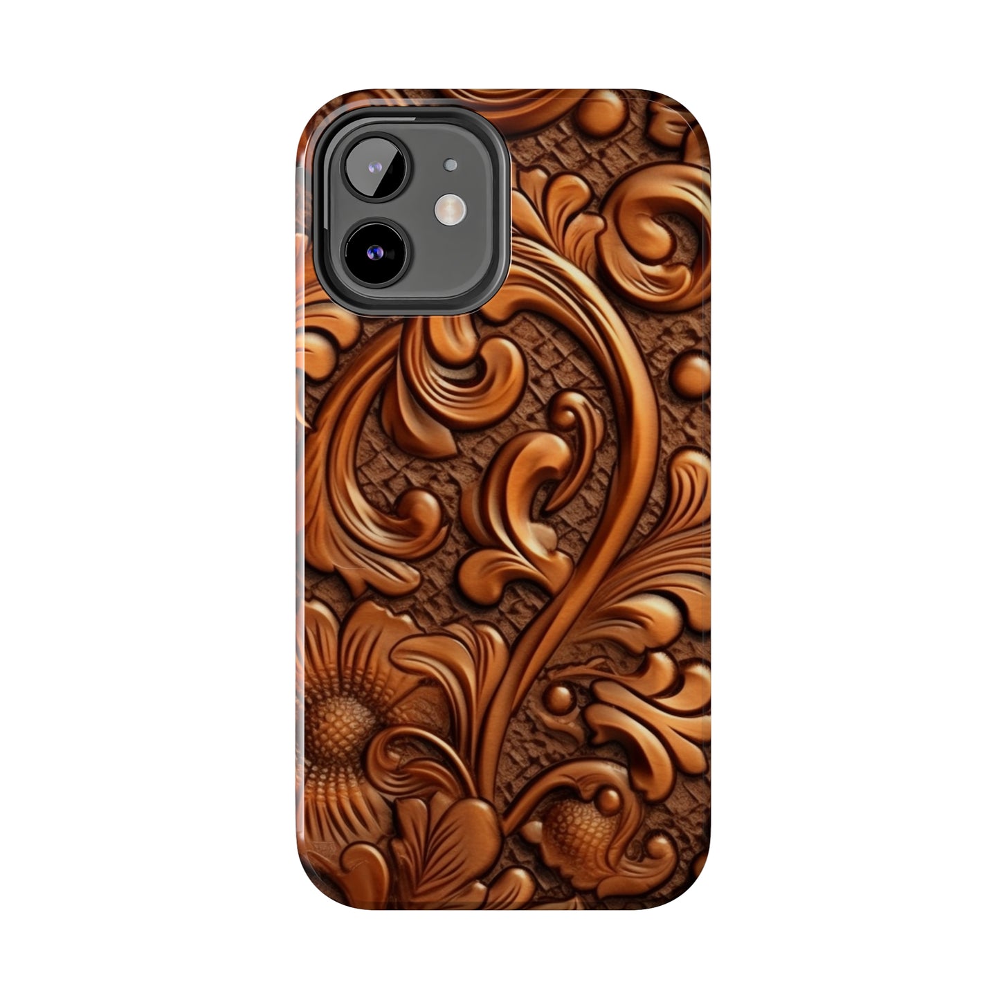 Leather Flower Cognac Classic Brown Timeless American Cowboy Design - Tough Phone Cases