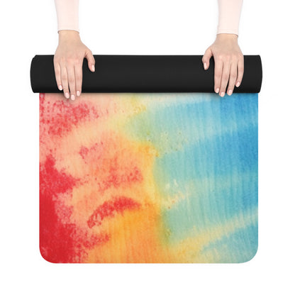 Rainbow Tie-Dye Denim: Vibrant Multi-Color, Fabric Design Spectacle - Rubber Yoga Mat